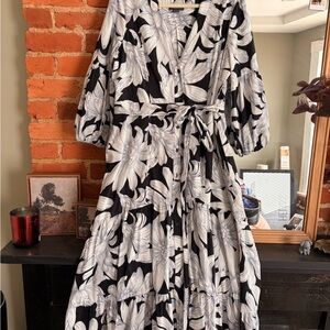 Anthropologie Floral Puff-Sleeve Midi Dress